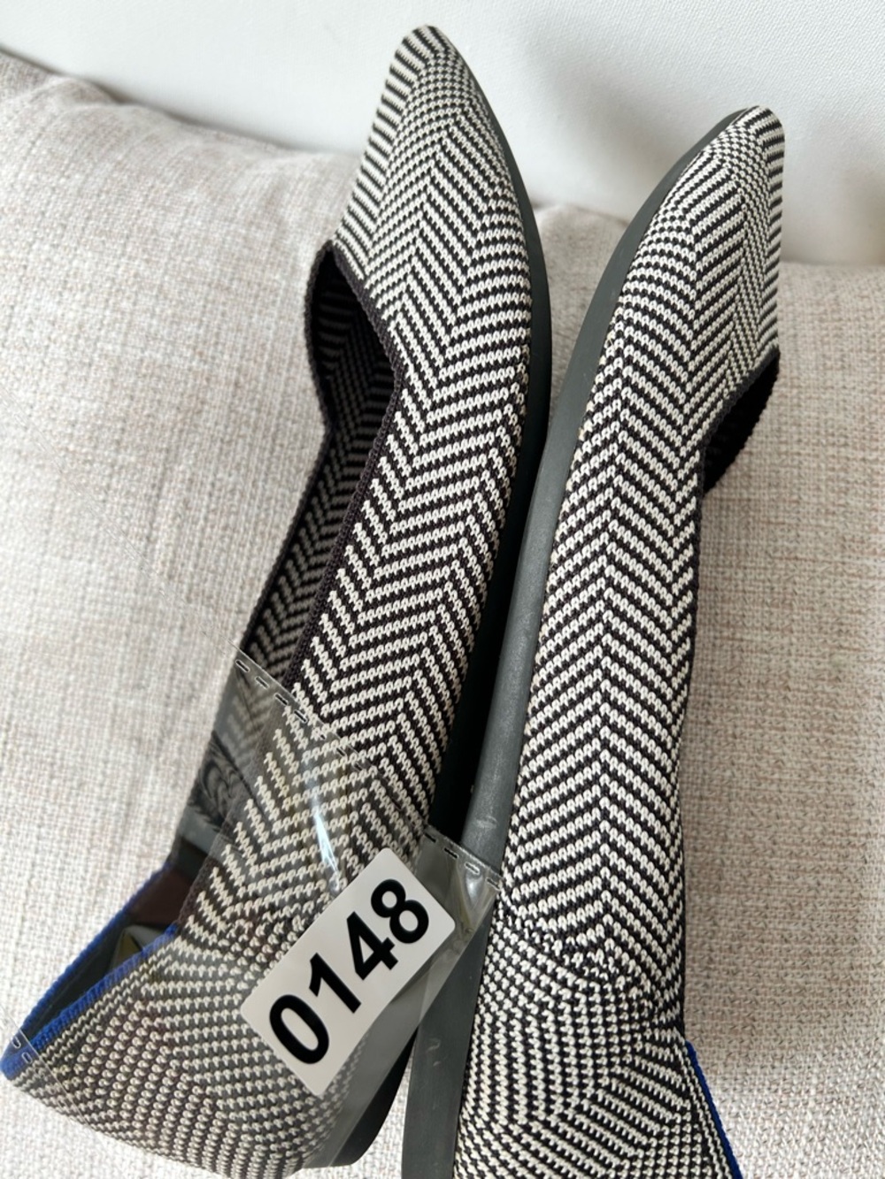 Rothy's Pointed-Toe Flats in Black & White Chevron - Picture 8 of 10